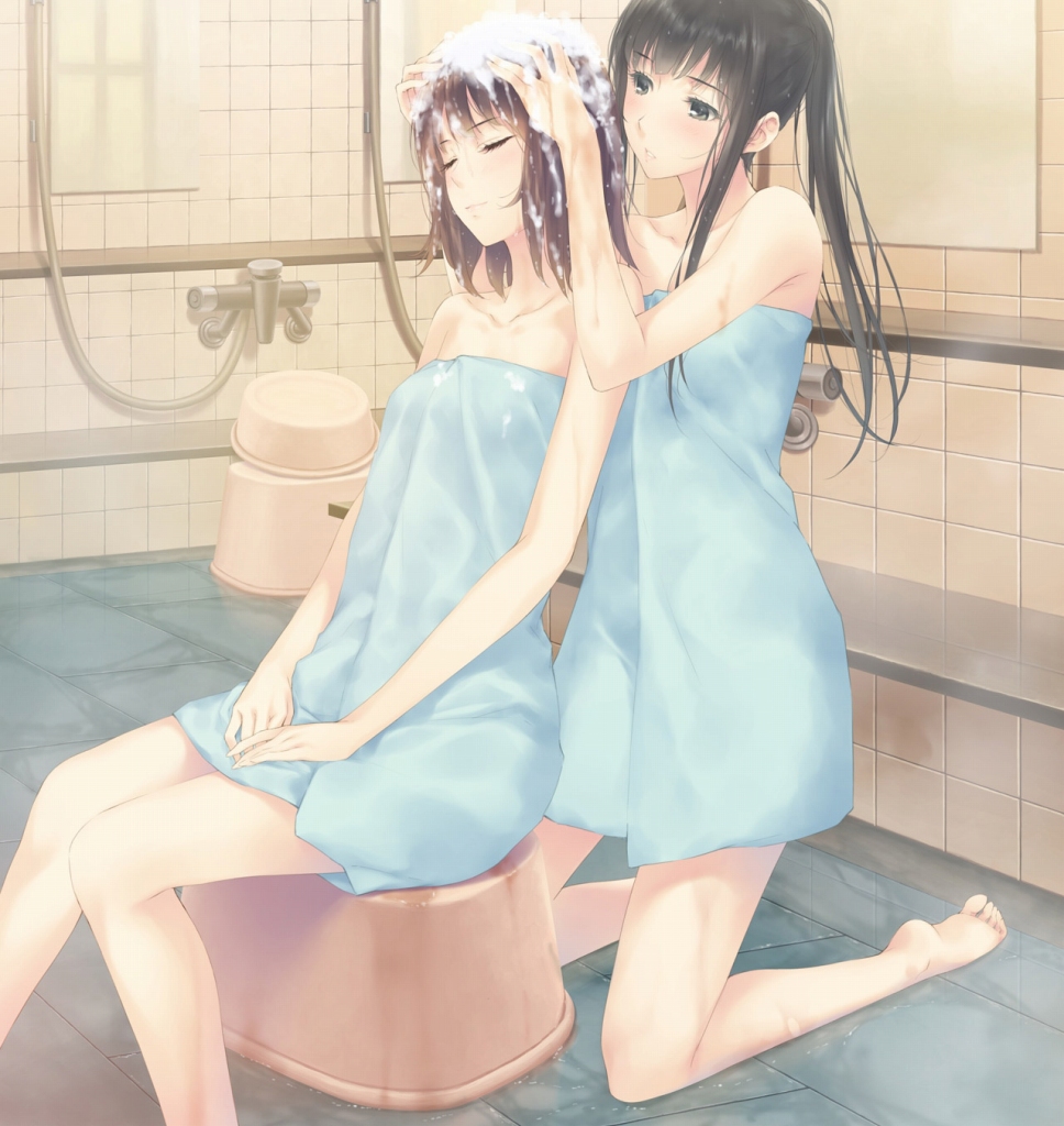 女風呂でイチャイチャしながら洗いっこしたりボディチェックする女の子同士の入浴レズ二次エロ画像-32